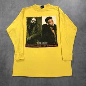 Post Malone 21 Savage Tour Shirt Men's S Yellow Long Sleeve 2018 Rap Tee Hip Hop